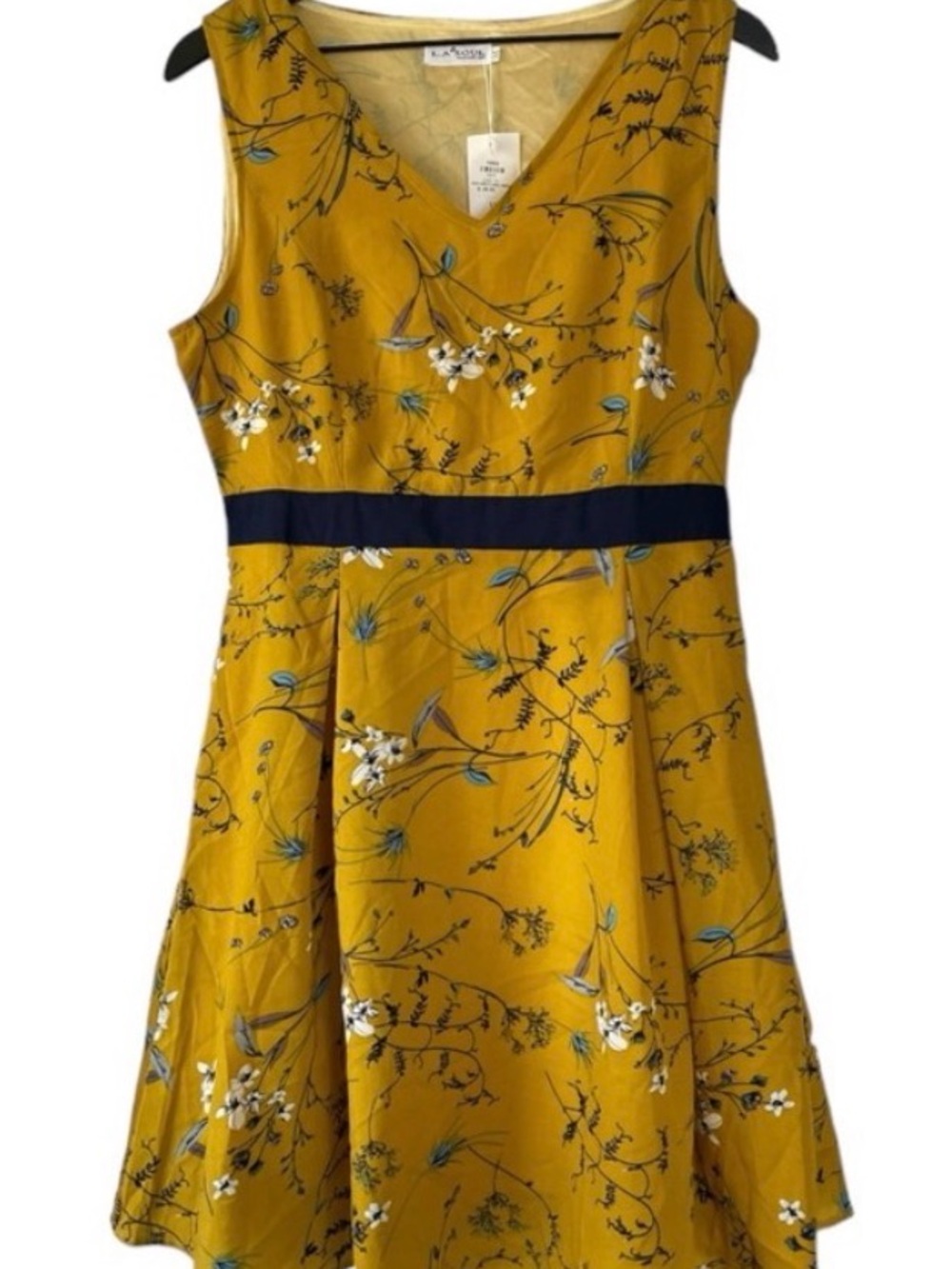 Sleeveless Mustard Yellow Floral Fit-and-Flare Dress